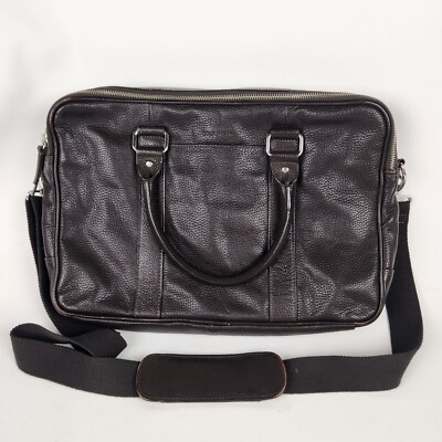 Cole Haan Brown Pebbled Leather Briefcase Satchel Crossbody Messenger Laptop Bag