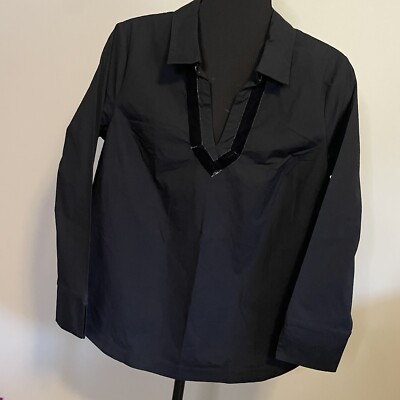 NWT Vineyard Vines Velvet Trim Popover Blouse Sz M Black MSRP $108.00