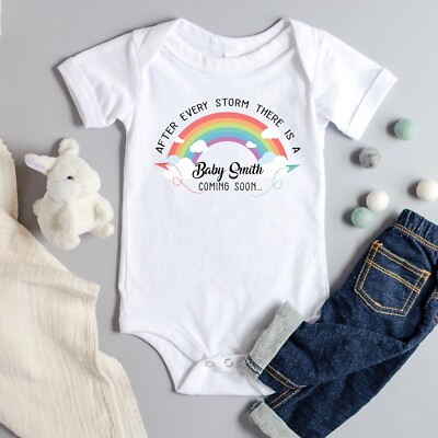 Personalised Rainbow Baby Vest Pregnancy Announcement Grow After Every Storm
