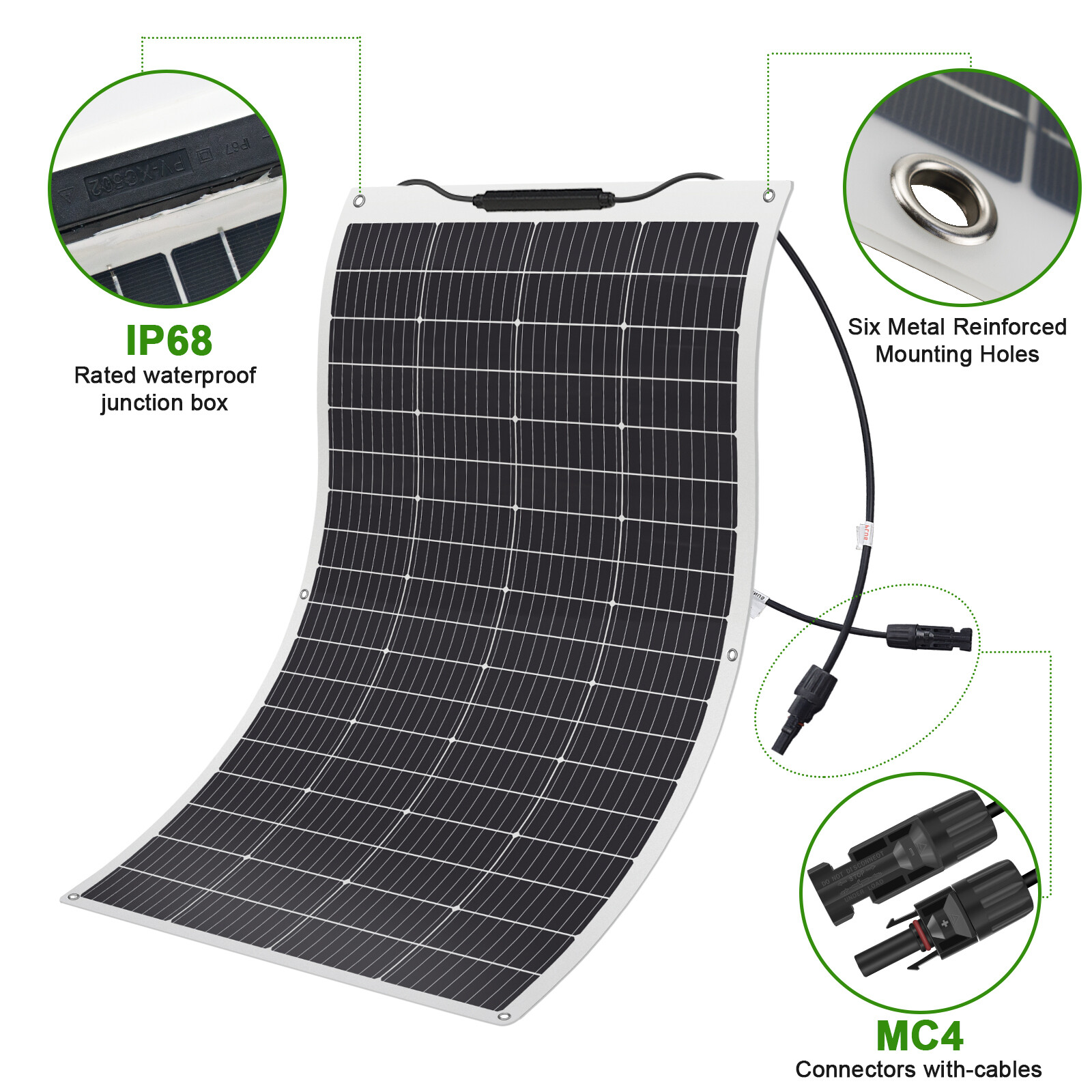 Flexible 200W Mono Solar Panel 12V Power Portable Camping Home RV Battery Charge