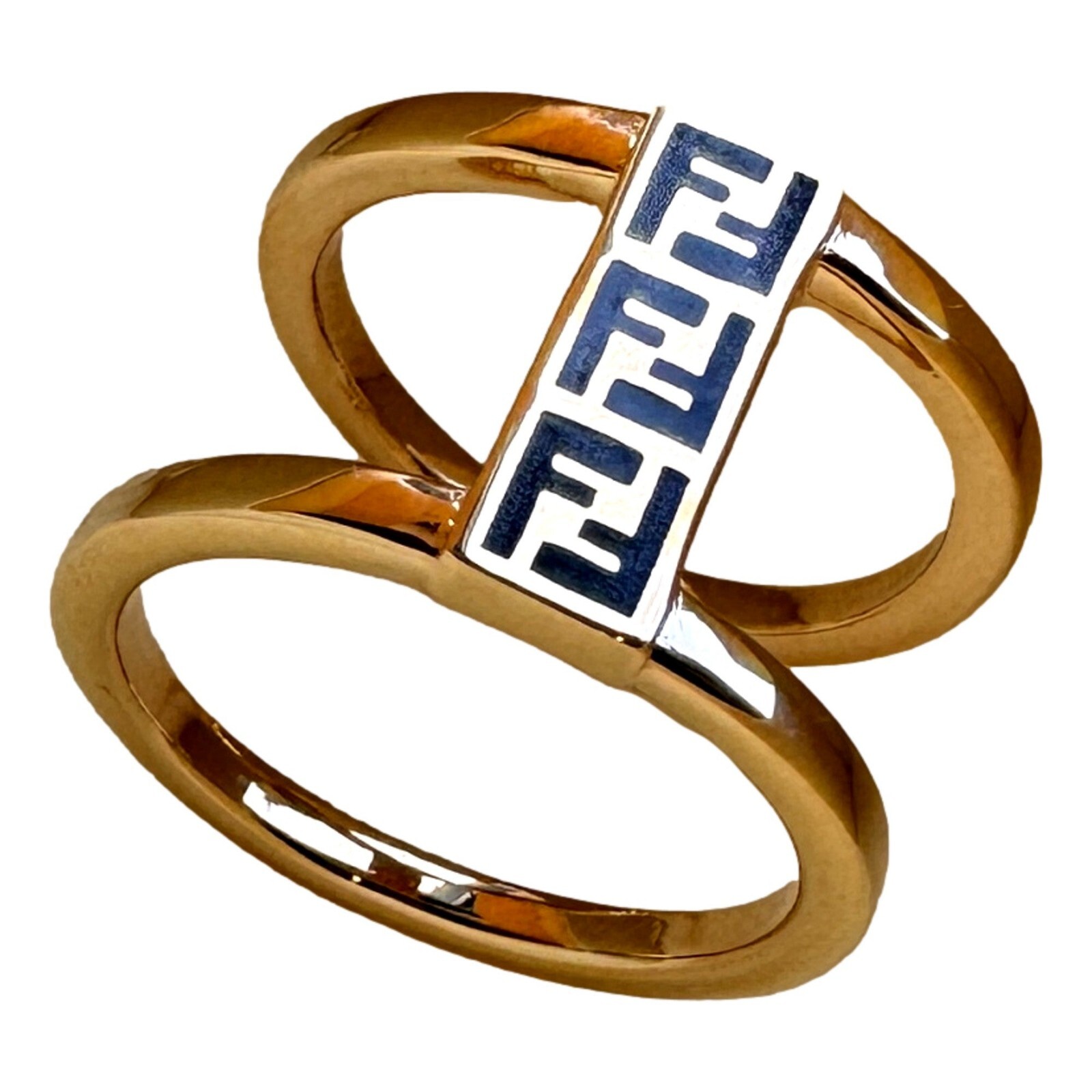 Pre-owned Fendi Ff Oro Soft Logo Black And Gold Ring Medium