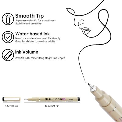 [12 Colors] 0.5 mm Micro-Pen Fineliner Pen Set Ink Pens, Fine Point Liner Pen