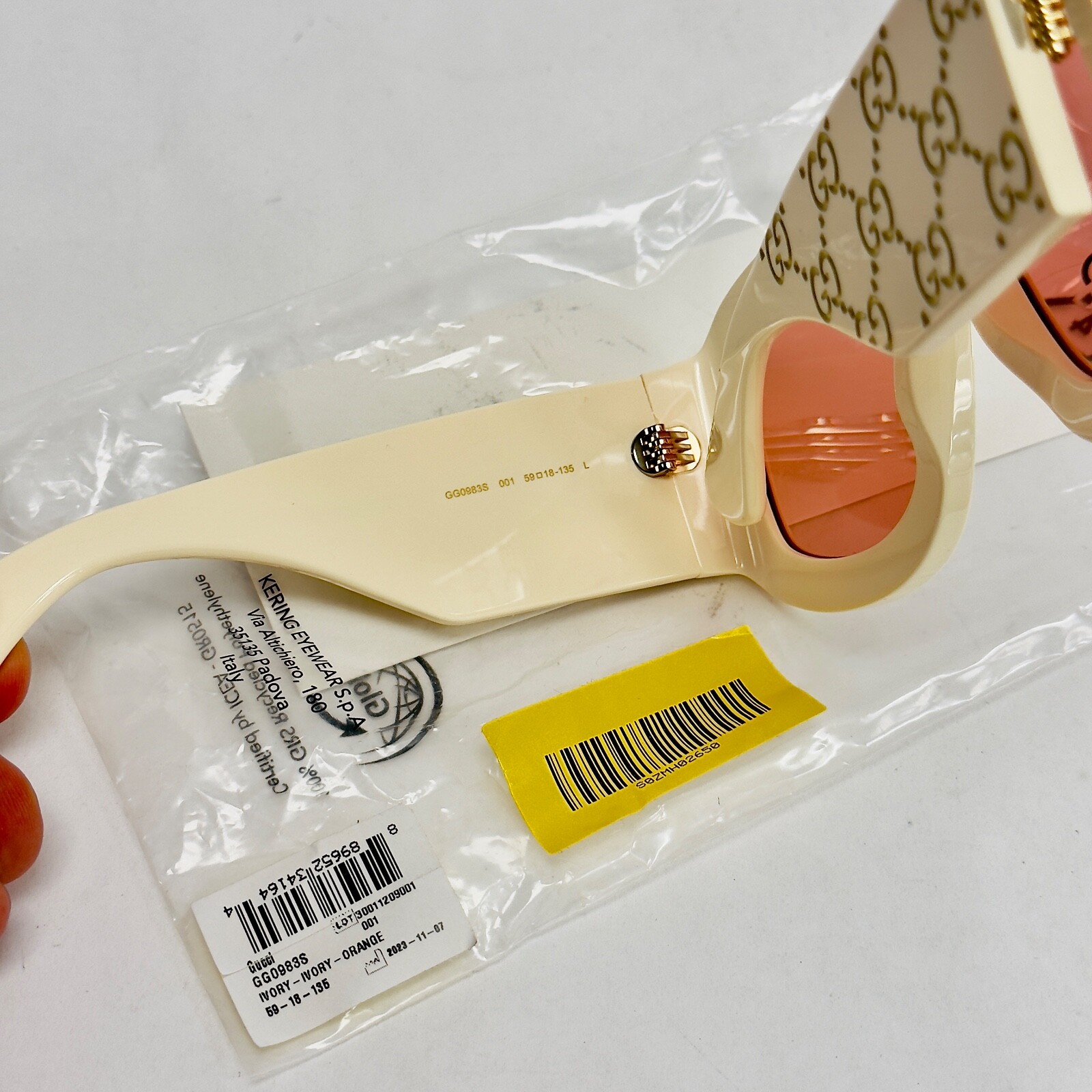 Pre-owned Gucci Authentic Monogram Print 0983 Ivory Orange Unisex Sunglasses Gg0983s 001