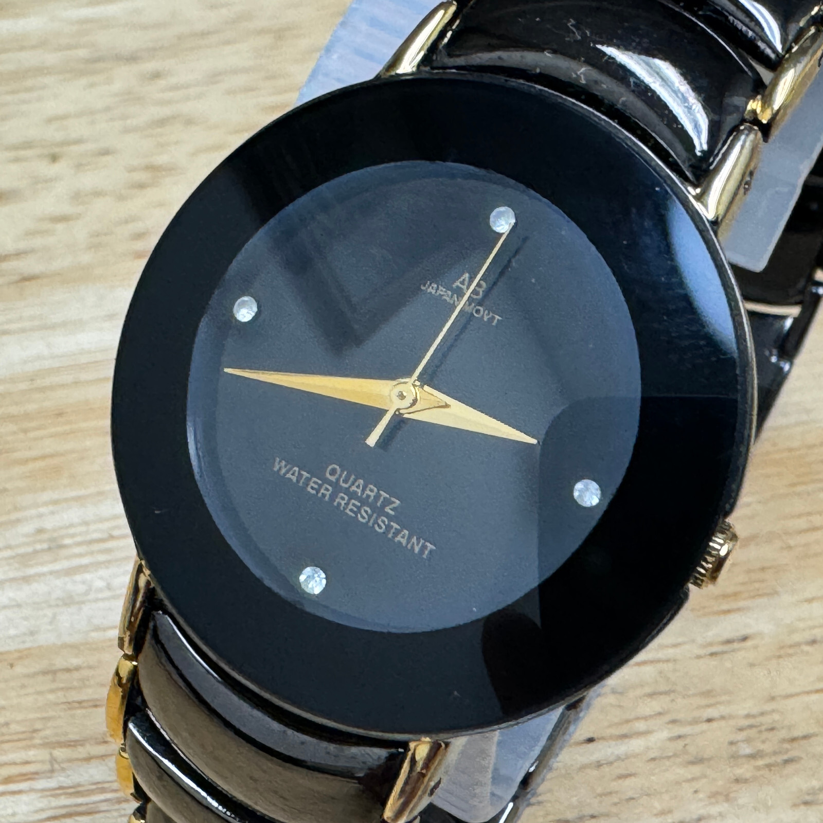 AB Japan Movt Quartz Watch Unisex Black Faux Diamonds Analog AB Japan Movt Quartz Watch Unisex Black Faux Diamonds Analog