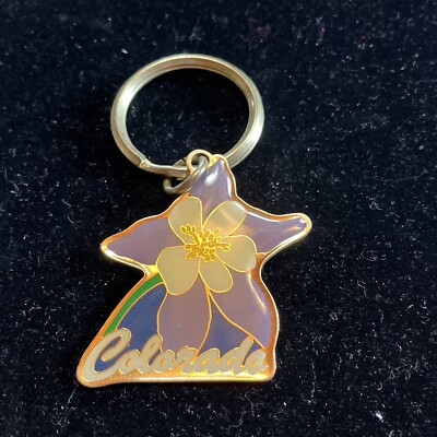 Vintage MSSI Colorado & State Flower Keychain Souvenir Key Ring Gold Tone