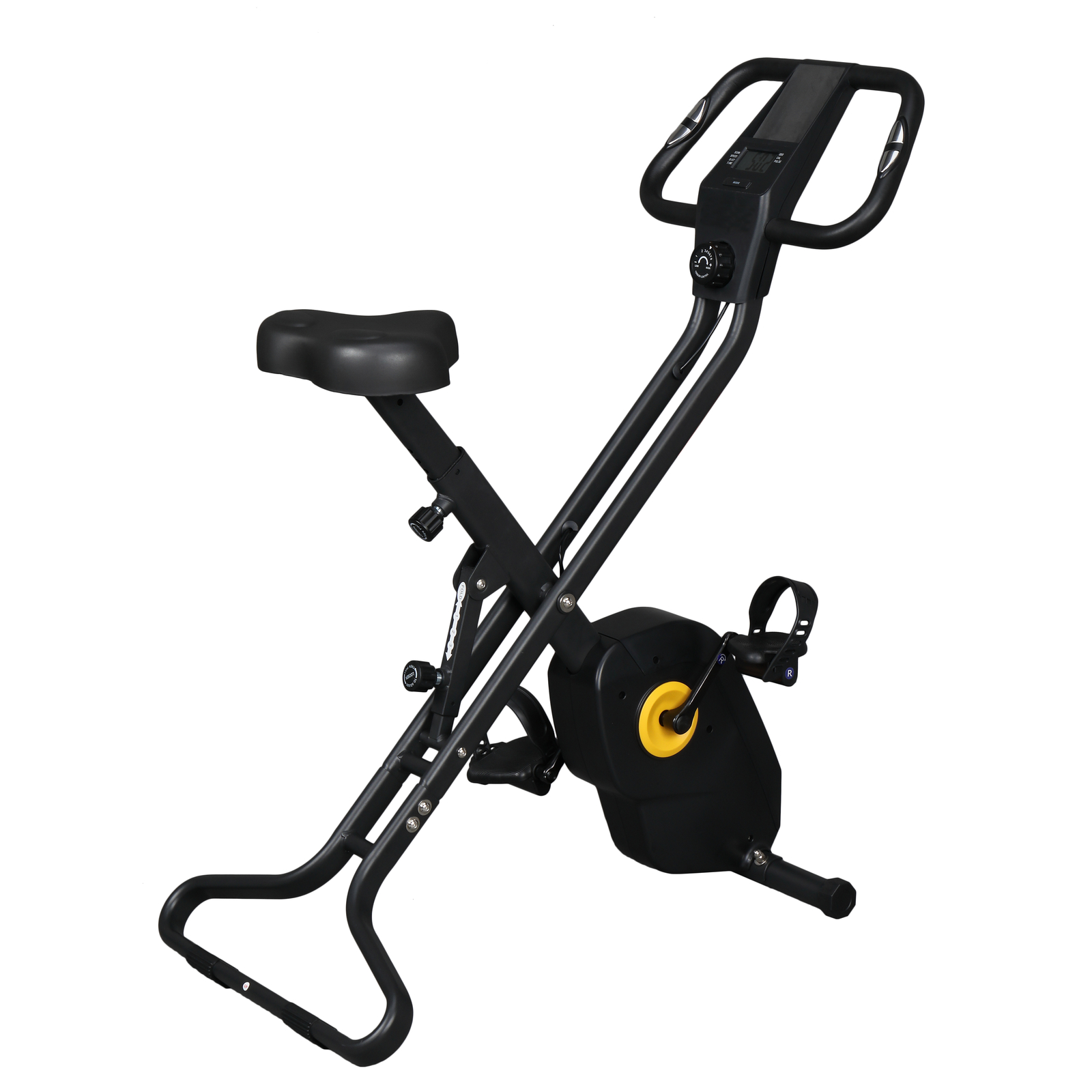 Folding Stationary Upright Indoor Cycling Exercise Bike with LCD Monitor