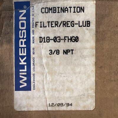 Wilkerson Filter Regulator Lubricator D18-03-FHG0 3/8'' NPT 0-125 PSIG