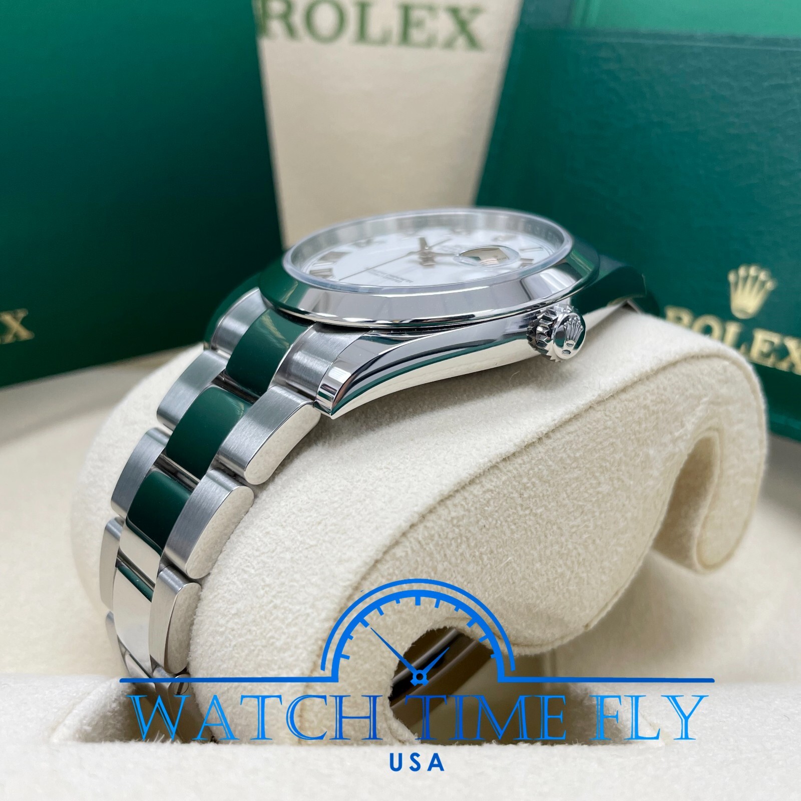 Pre-owned Rolex Datejust 41mm 126300 White Roman Oyster Bracelet Stainless Smooth Bezel