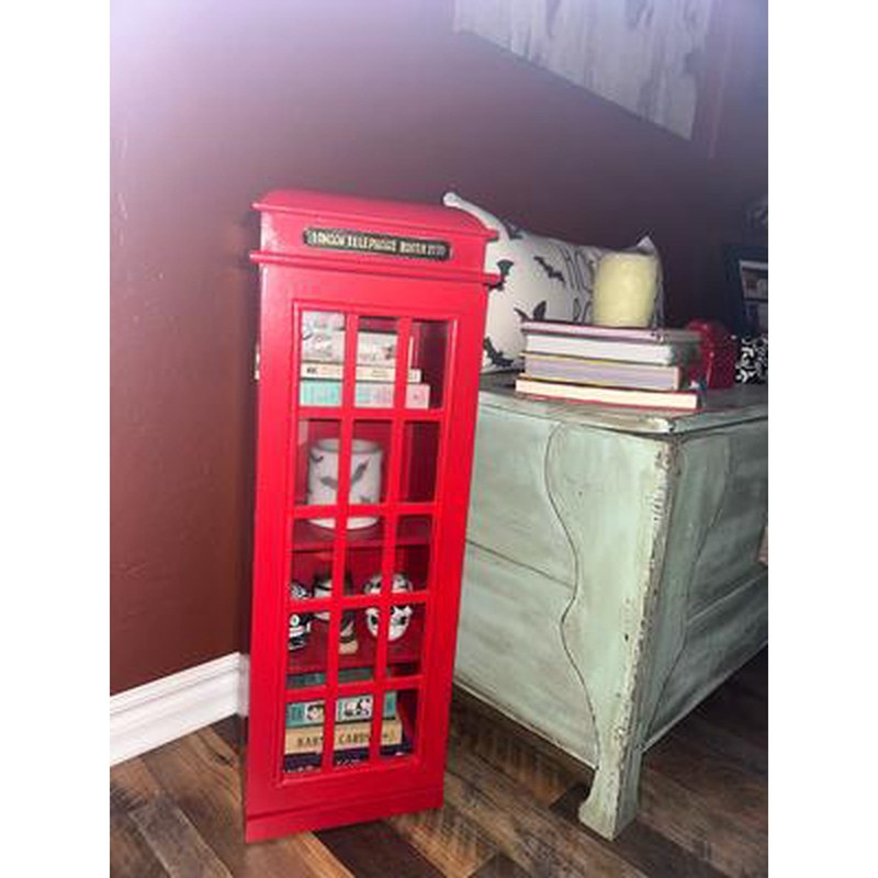 Red London UK Telephone Booth 3 Tier Media Storage Cabinet CD DVD Entertainment
