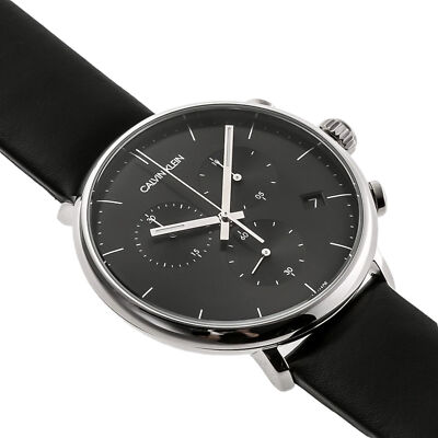 Pre-owned C.k Mens Wristwatch Ck Calvin Klein High Noon K8m271c1 Chrono Leather Black