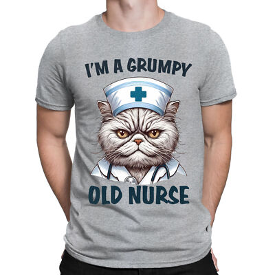 Cat Old Nurse Fun Animal Humor Quotes Funny Mens Womens T-Shirts Top #BAL