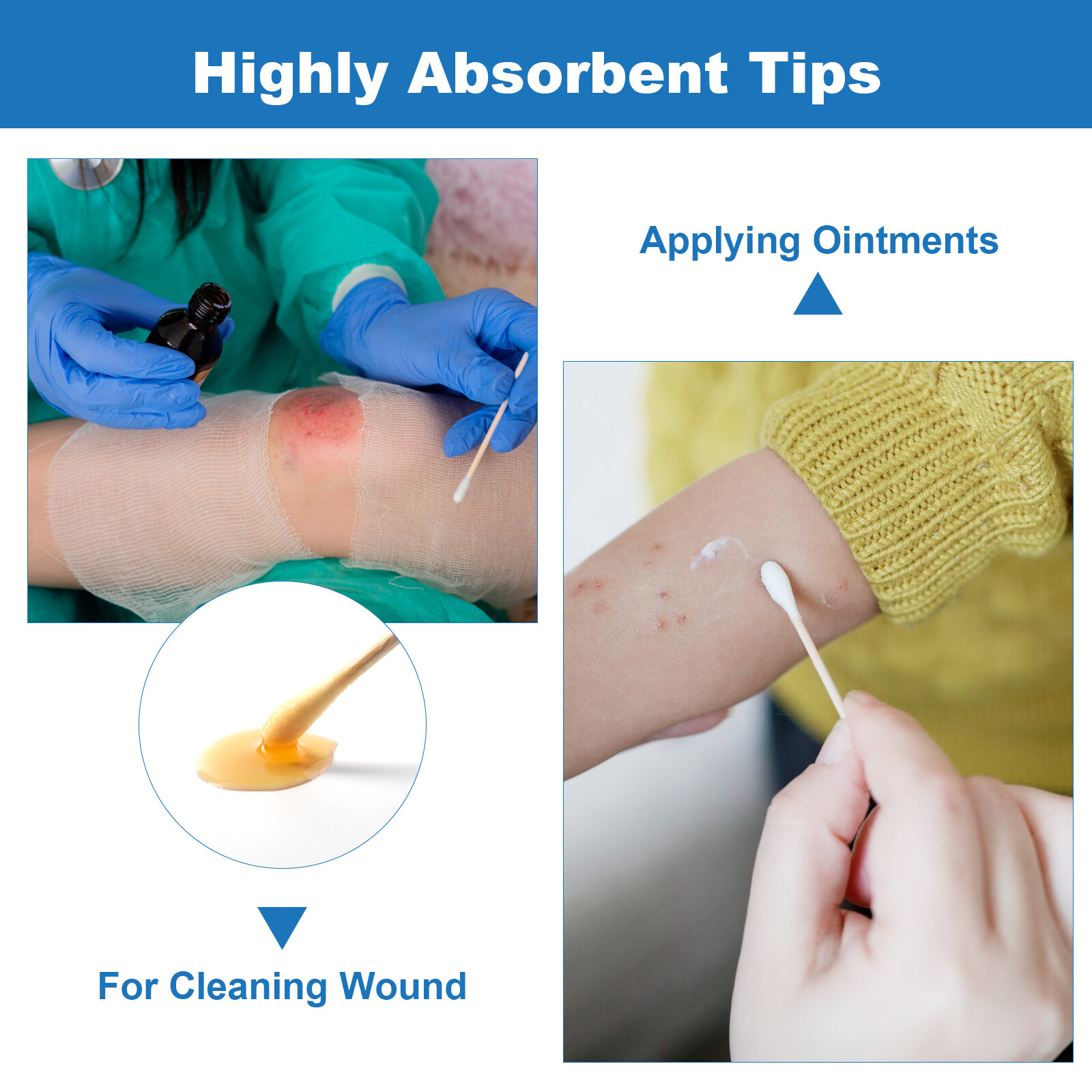 JMU Medical Cotton Tipped Applicators Cotton Swabs 3" 6" Wood Shaft (Multi-Qty)