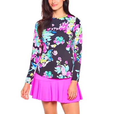 IBKUL Flora Crew Neck Top Black Multi XS Long Sleeve Golf Shirt