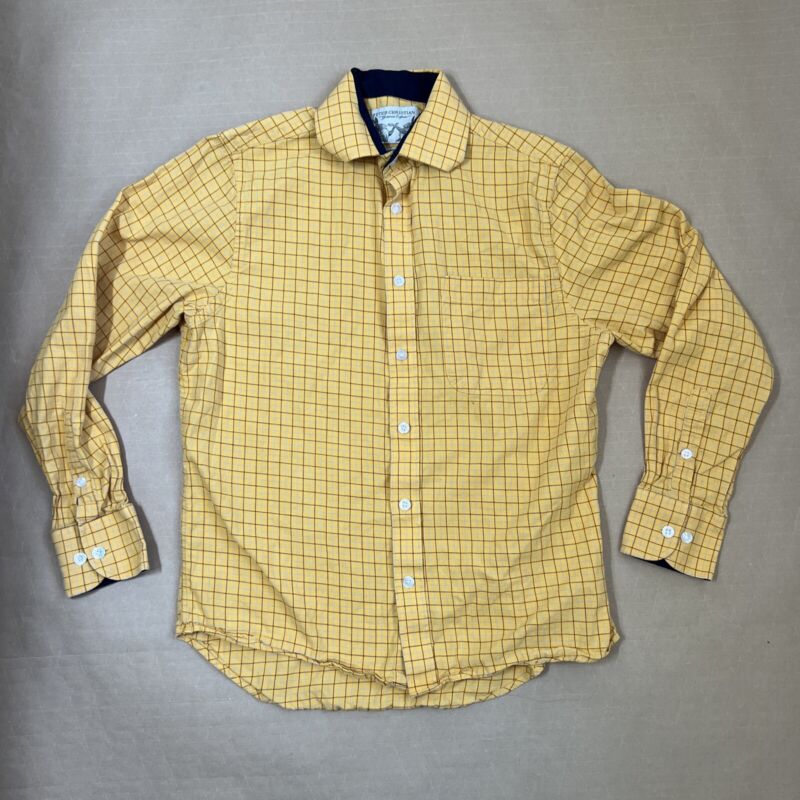 Peter Christian Mens Shirt Medium Button Up Cotton Yello Check Long Sleeve