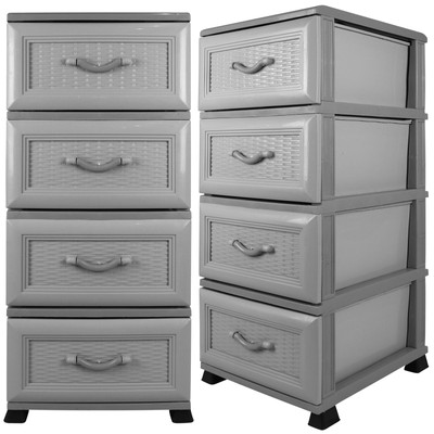 4 Schubladen Kommode Badregal Wandregal Korbkommode Regal Schrank Rattan Optik