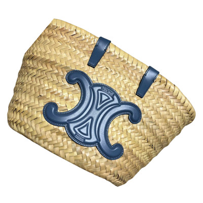Celine triomphe tote bag hand bag basket raffia medium navy