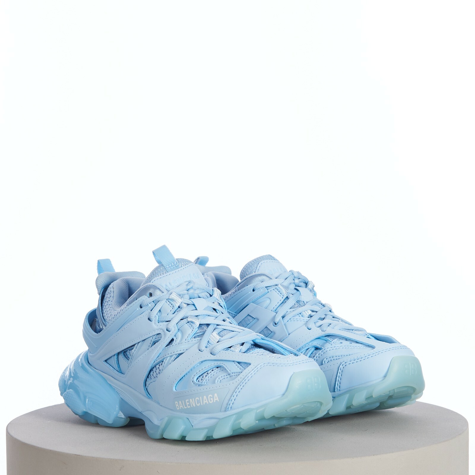 Pre-owned Balenciaga 1050$ Women's Track Clear Sole Sneaker - Light Blue Mesh And Nylon