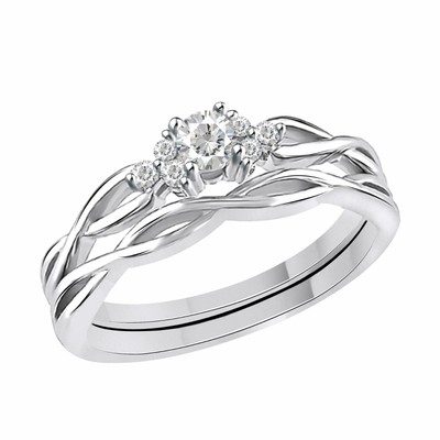 1/6 CT Natural Diamond Engagement Bridal Ring Set in 10K White Gold