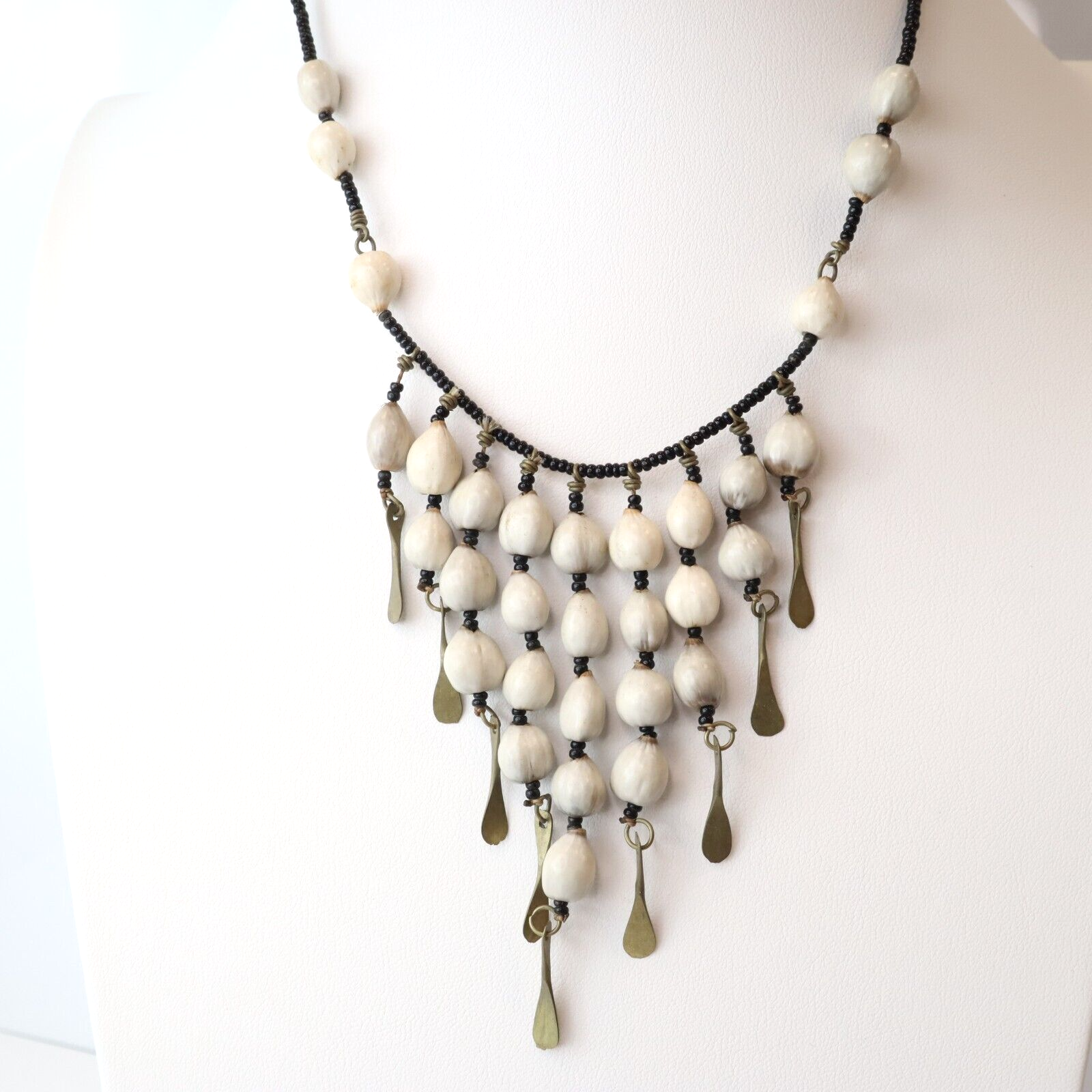 Vintage African Seed Bead Waterfall Necklace Choker Imfibinga Brass Tribe 2