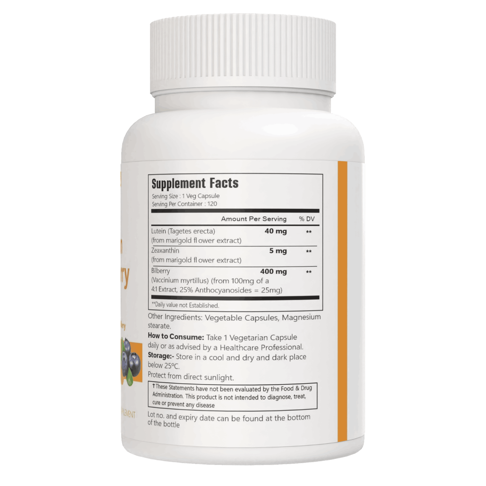 Lutein 40mg with Zeaxanthin Bilberry 400mg Eye Health Support Supplement, 120Cap