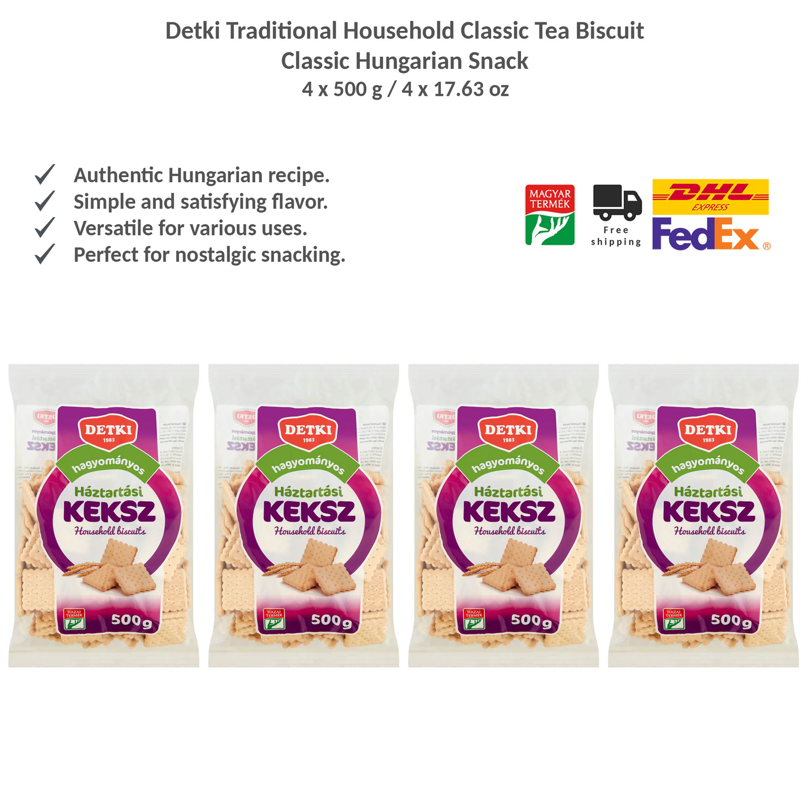 Hungarian Household Biscuits, Detki Traditional Tea Cookies Classic Snack 500gx4