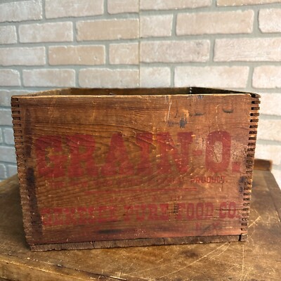 Scarce Early 1900s Grain-O Genesee Pure Food Co Red Wooden Crate Box Primitive