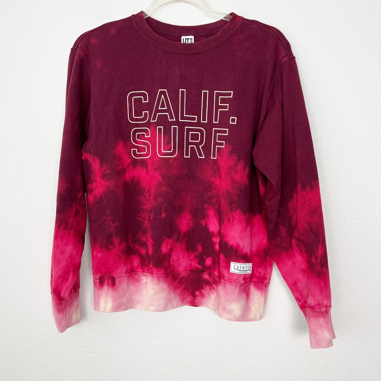 Upcycled Custom Uniqlo Bleach Tie Dye Ombre Maroon Calif