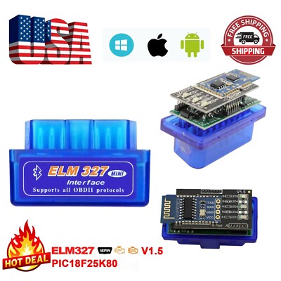 ELM327 OBD2 ScannerV1.5 for Android/IOS Bluetooth 5.0 PIC18F25K80 Car Diagnostic