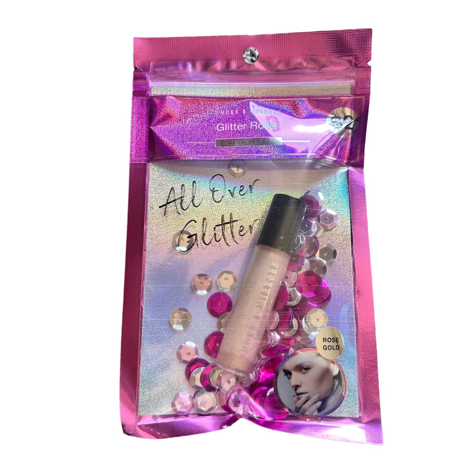 NEW Smoke & Mirrors Glow Series All Over Rose Gold Glitter Shimmer Powder Roller
