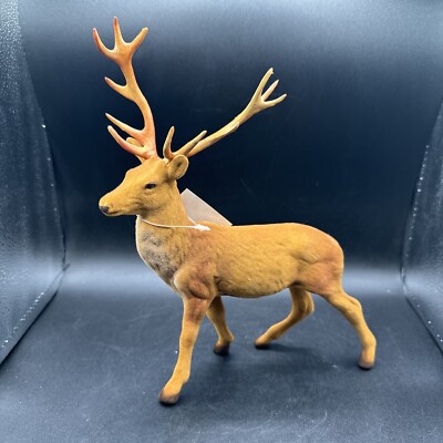 Brown Flocked Plastic Reindeer Stag Deer Buck 12 Point Antlers Christmas NWT