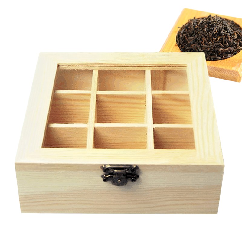 Storage Organizer Caddy With Viewing Window Wood Chest Tea B