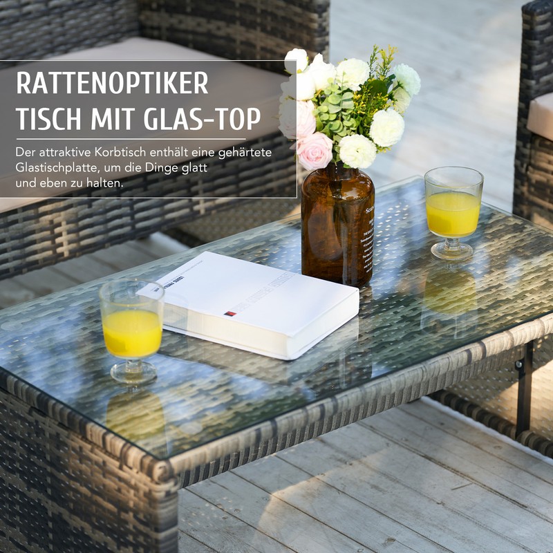 4 Stück-Gartenmöbel Gartenset Set Möbel mit Bank Stühlen Tisch