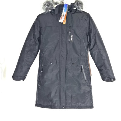 Conifere Pietra Girls' Winter Coat Parka Black w Faux Fur Hood Trim Sz S (10Y)
