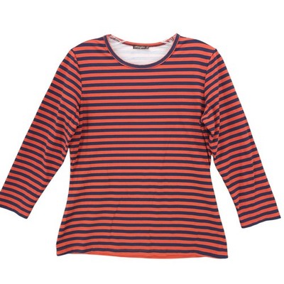 J. McLaughlin CATALINA CLOTH 3/4 Sleeve Top Stretch Striped Orange Blue MEDIUM