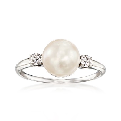Vint 8.3mm Cult Prl & Diamond Rng in 14k White Gold Size 6.5