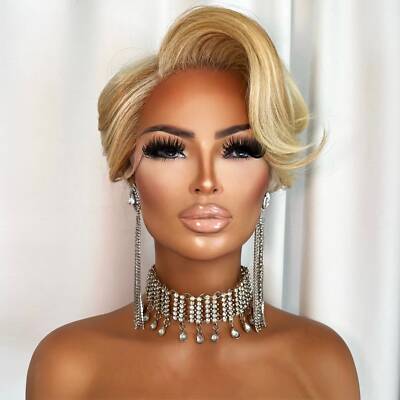 8 COLORS Customized Honey Blonde/613 Highlight Short Textured Pixie Cut Lace