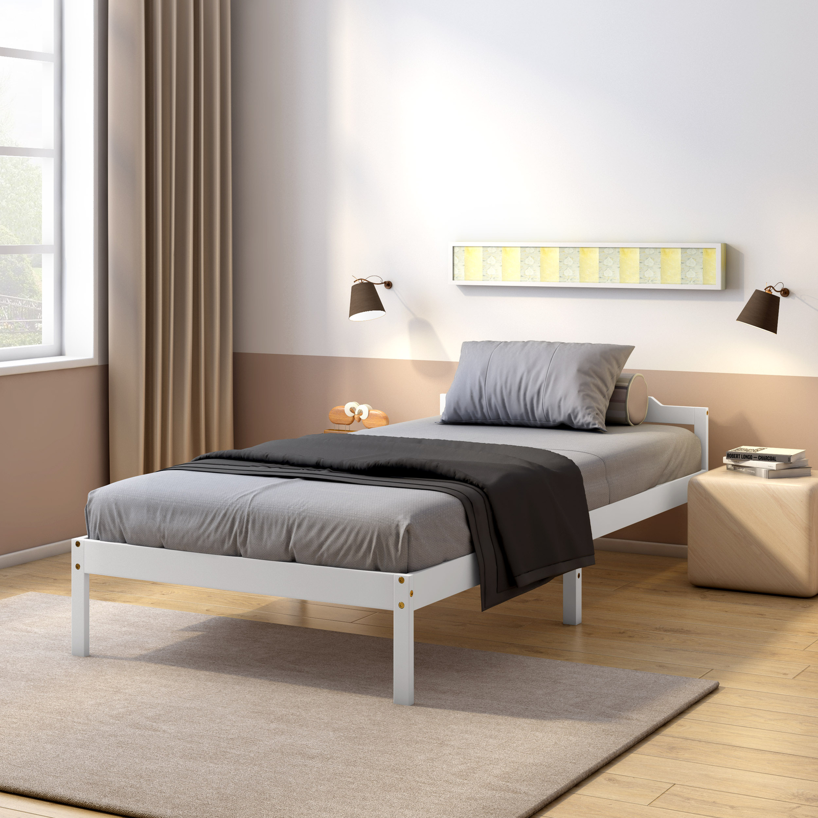 Solid Pine Single Bed 3FT Wooden Frame White Fits Mattress 190cm x 90cm