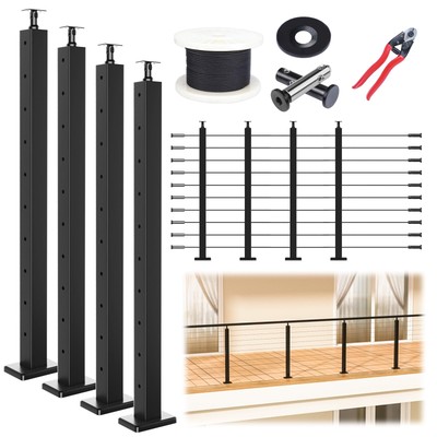 Complete Set 36'' Cable Railing Post Kit Include 4Pack Black Cable Deck Railin...