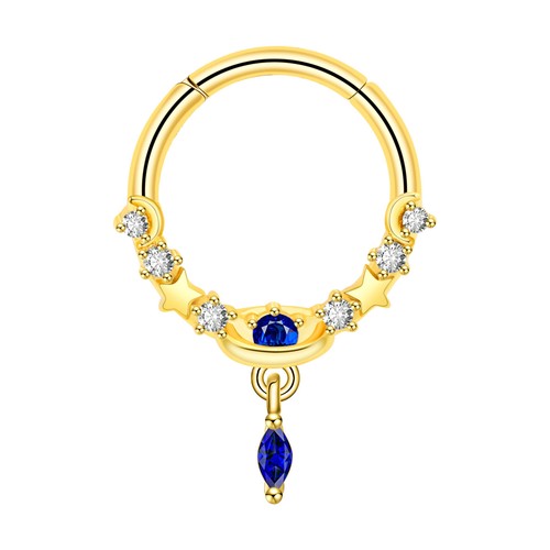 Surgical Steel Hinged Nose Rings Hoop 16G Septum Clicker Ring Earrings Gold- ONE