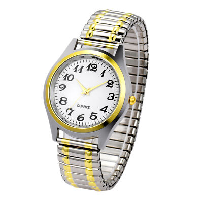Mens Women Couples Stainless Steel Elastic Strap Quartz Easy to Read Wrist Watch