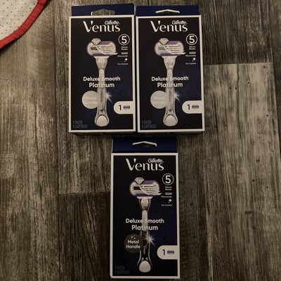 Gillette Venus Platinum Deluxe Smooth Women Metal Handle 5 Blade Refills 3 PK