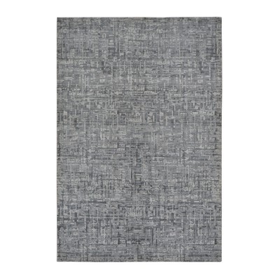 6'2''x9'3'' Gray THE MATRIX Tone on Tone Silk with Wool Hand Knotted Rug R78075