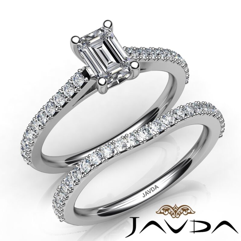 1.6ctw Prong Side Stone Bridal Emerald Diamond Engagement Ring Gia E-vvs2 W Gold