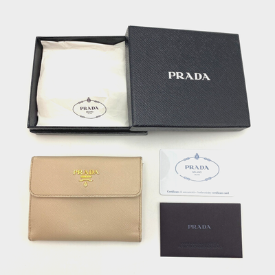 Prada Saffiano leather Compact Wallet Pink Beige Gold Hardware | eBay