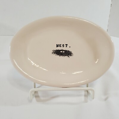 Vtg Rae Dunn Nest 8'' Oval Plate Platter Magenta Studios M Mark Script Logo