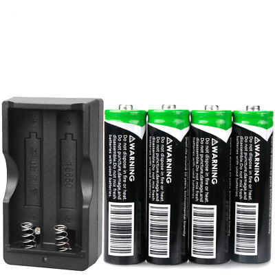 4Pcs 3.7V 3000mAh Batteries Rechargeable Battery Charger for Flashlight Headlamp