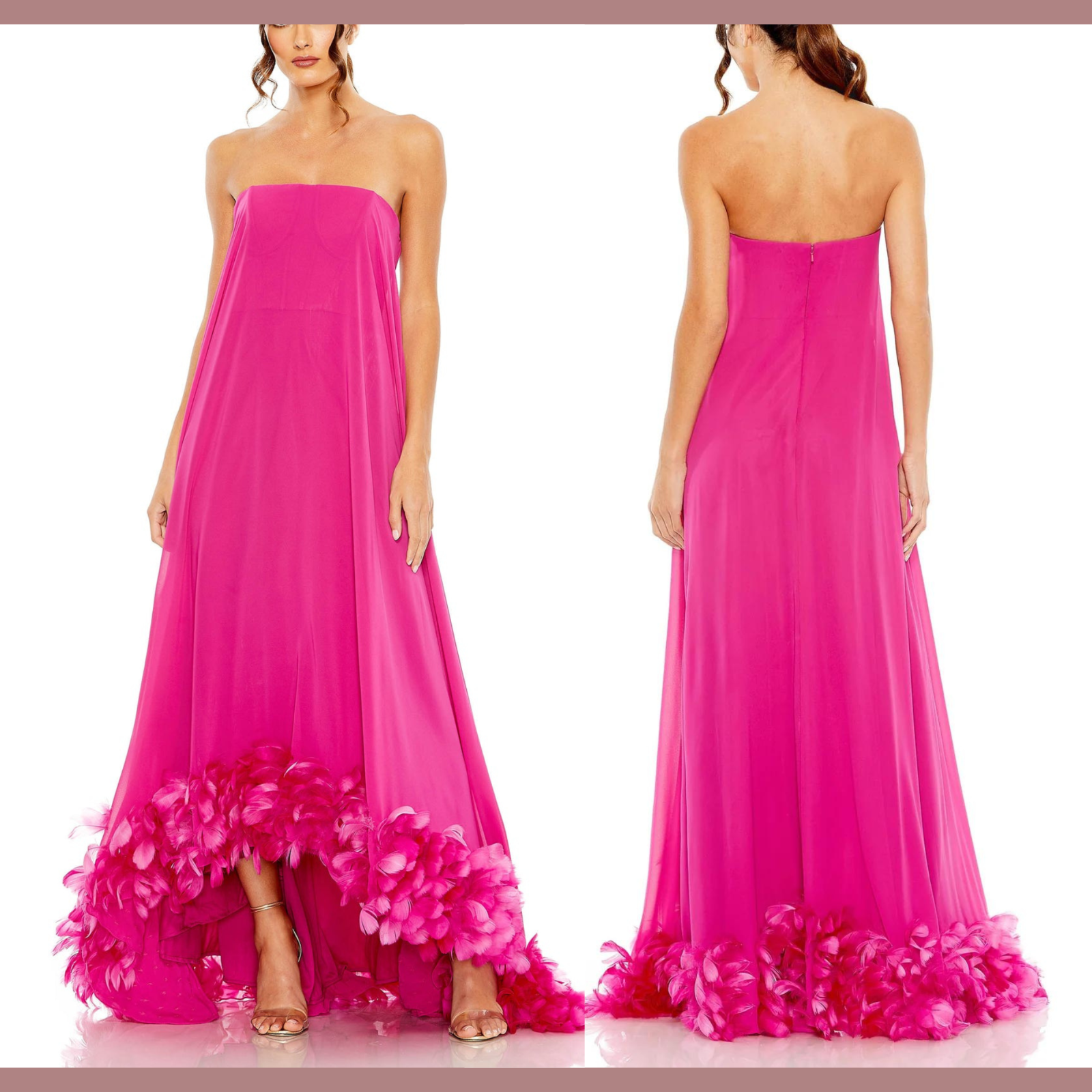 NWT $798 Mac Duggal [ 8 ] 13001 Strapless Flare Feather Hem