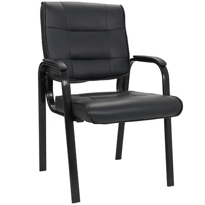 Leather Guest Reception Conference Room Desk Office Task Side Chairs Black