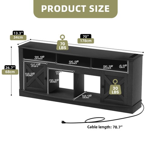 LED TV Stand Cabinet Console for 80" TVs With Open Shelves Power Outlets Sturdy