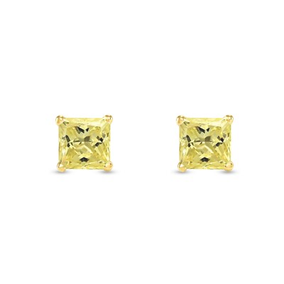 Pre-owned Shine Brite With A Diamond 2 Ct Princess Cut Canary Earrings Studs Solid 14k Yellow Gold Push Back Basket